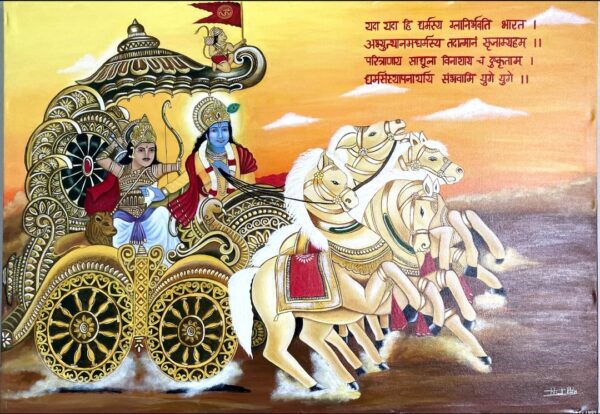 Sarthi – Krishna as the Divine Charioteer | Mahabharata-Inspired Acrylic Painting